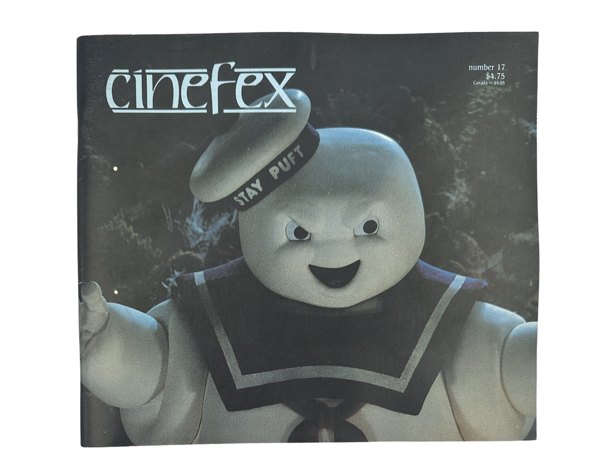 Cinefex Magazine June 1984 No. 17 featuring the Stay-Puft Marshmallow Man from Ghostbusters on the cover, showcasing cinematic illusions in film.