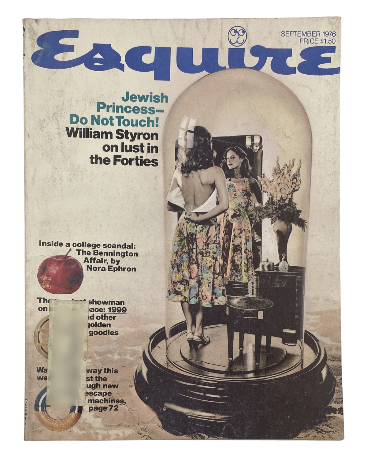 Esquire Magazine September 1976 featuring a cover photo with a woman in a floral dress looking into a mirror, highlighting the article 'The Bennington Affair' by Nora Ephron and a mention of William Styron on lust in the Forties.