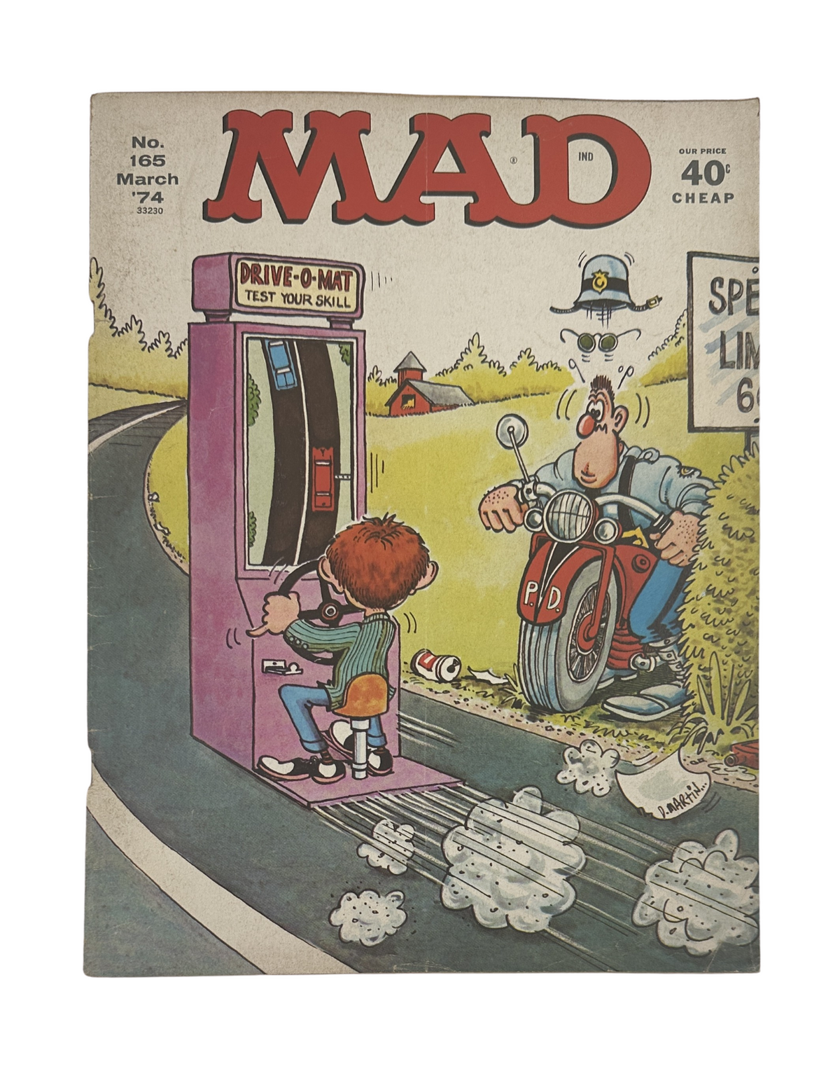 MAD Magazine No. 165 March 1974 cover featuring a humorous illustration of a boy playing a game at a test-your-skill booth while a police officer observes. The cover showcases the magazine's signature comedic style.