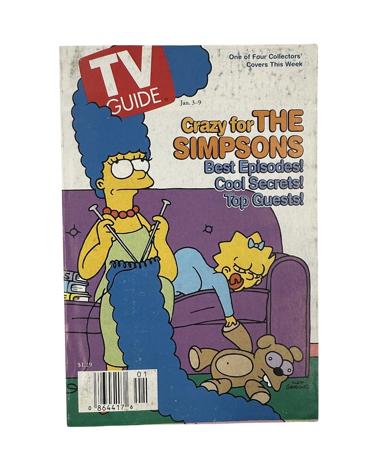 TV Guide Magazine January 3, 1998 cover featuring Marge and Maggie from The Simpsons with the headline 'Crazy for The Simpsons: Best Episodes! Cool Secrets! Top Guests!'