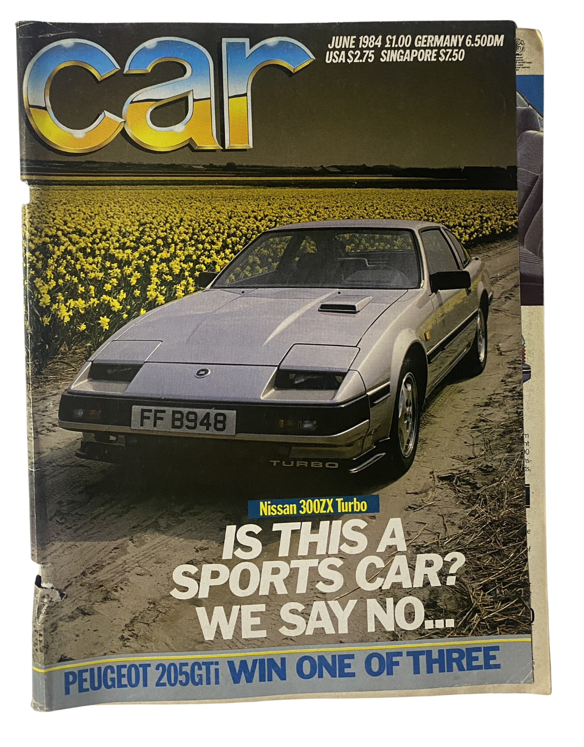 Cover of Car Magazine June 1984 featuring Nissan 300ZX Turbo Test and Peugeot 205 GTI Win Feature.