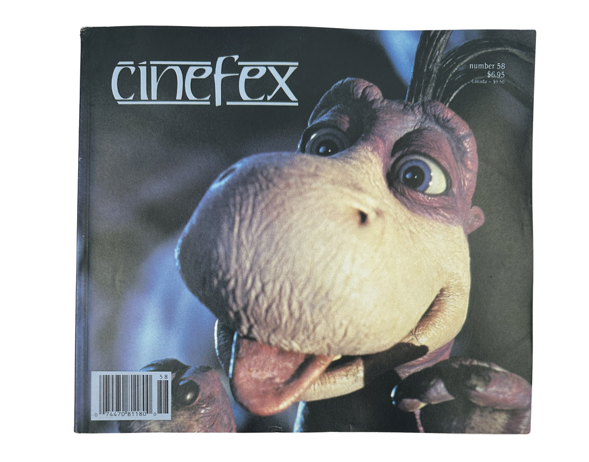 Cinefex Magazine June 1994 No. 58 featuring a close-up of Dino from The Flintstones, showcasing detailed textures and vibrant colors.