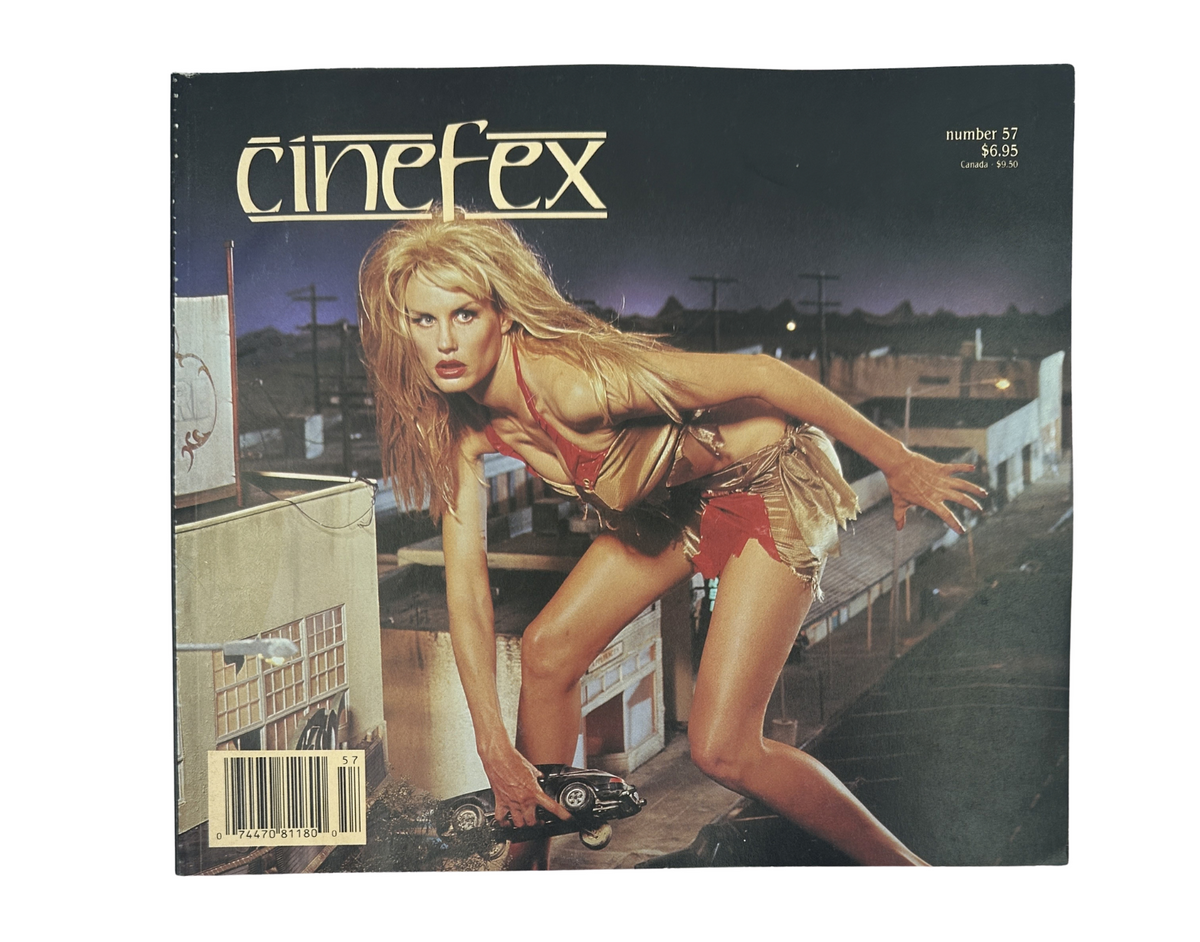 Cinefex Magazine No. 57 from March 1994 featuring the cover illustration of Attack of the 50 Foot Woman, showcasing a blonde woman in a provocative pose amidst a city background.