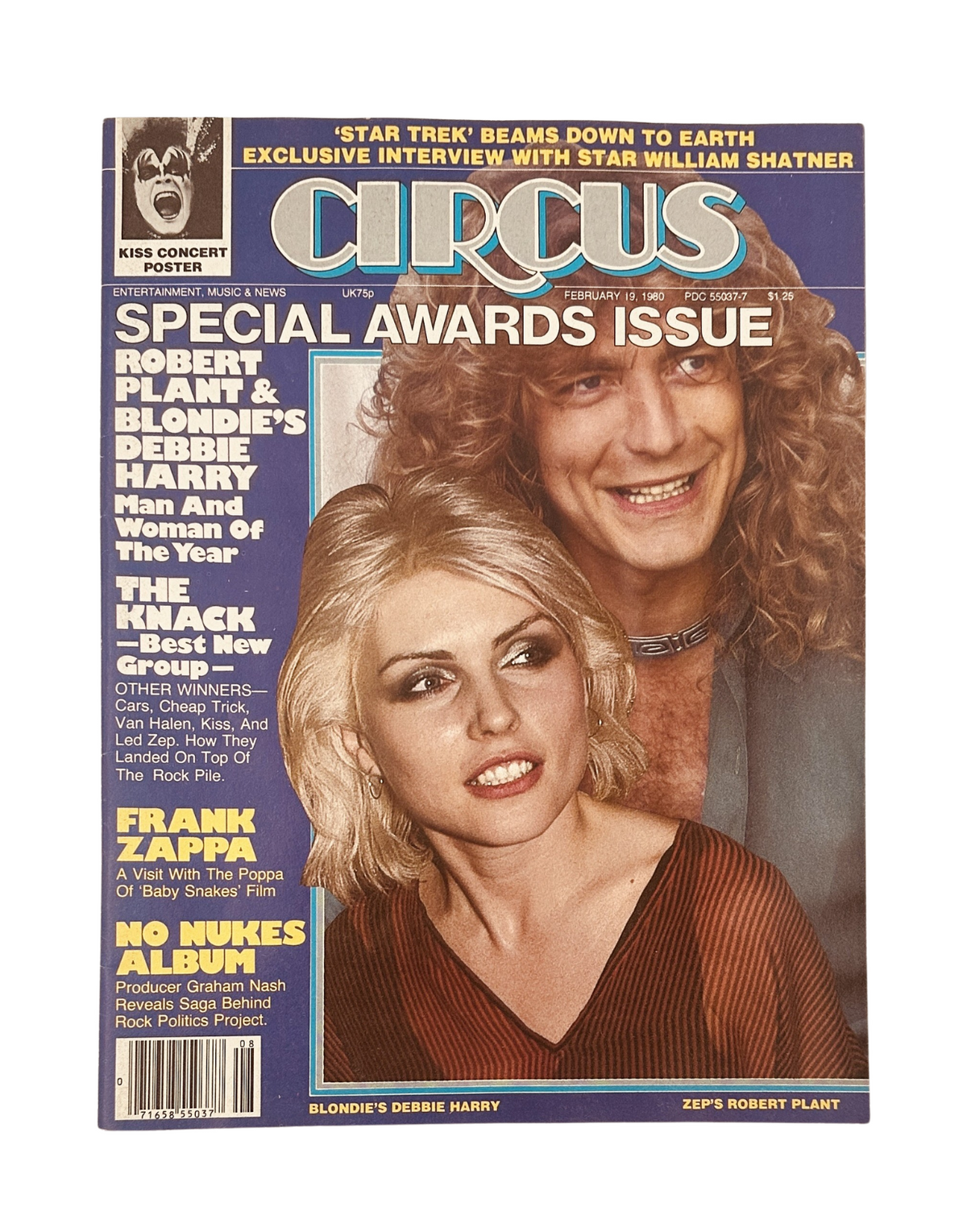 Circus Magazine February 19, 1980 cover featuring Debbie Harry and Robert Plant, highlighting the Special Awards Issue with headlines about The Knack, Frank Zappa, and the No Nukes album.
