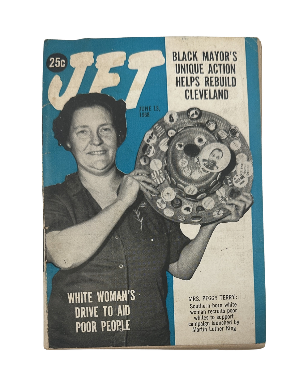 Jet Magazine June 13, 1968 cover featuring Mrs. Peggy Terry, a Black mayor advocating for Cleveland's rebuilding, emphasizing charitable efforts for poor communities.