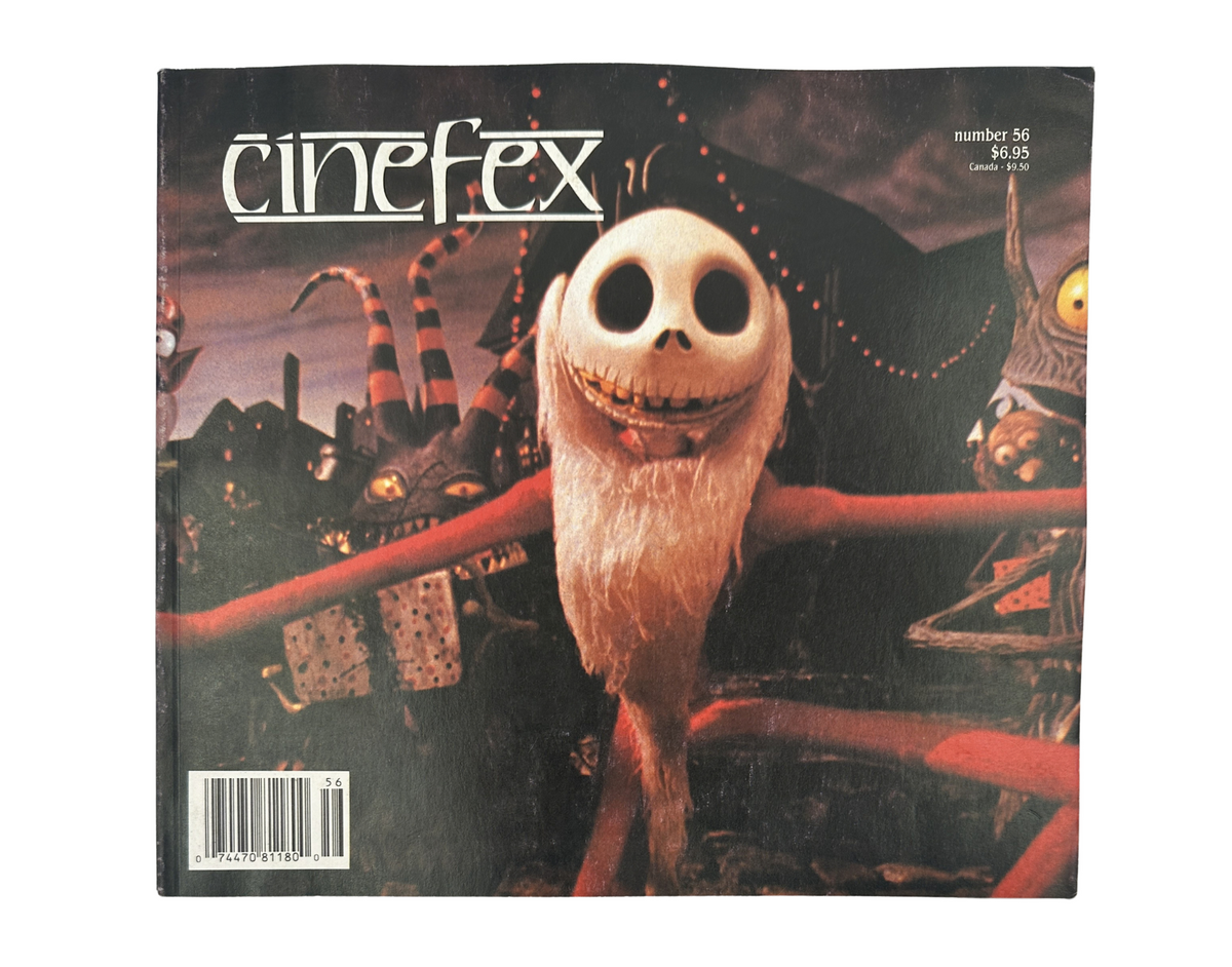 Cinefex Magazine November 1993 No. 56 featuring iconic character Jack Skellington from The Nightmare Before Christmas, showcasing unique stop-motion animation. Perfect for collectors and fans of film design.