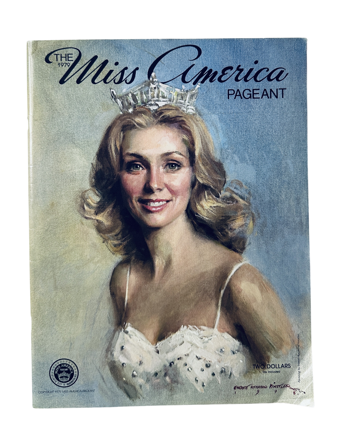 Cover of The 1979 Miss America Pageant Magazine Program featuring Kylene Barker, crowned Miss America 1979, with a painted illustration resembling her wearing a sparkling gown and tiara.