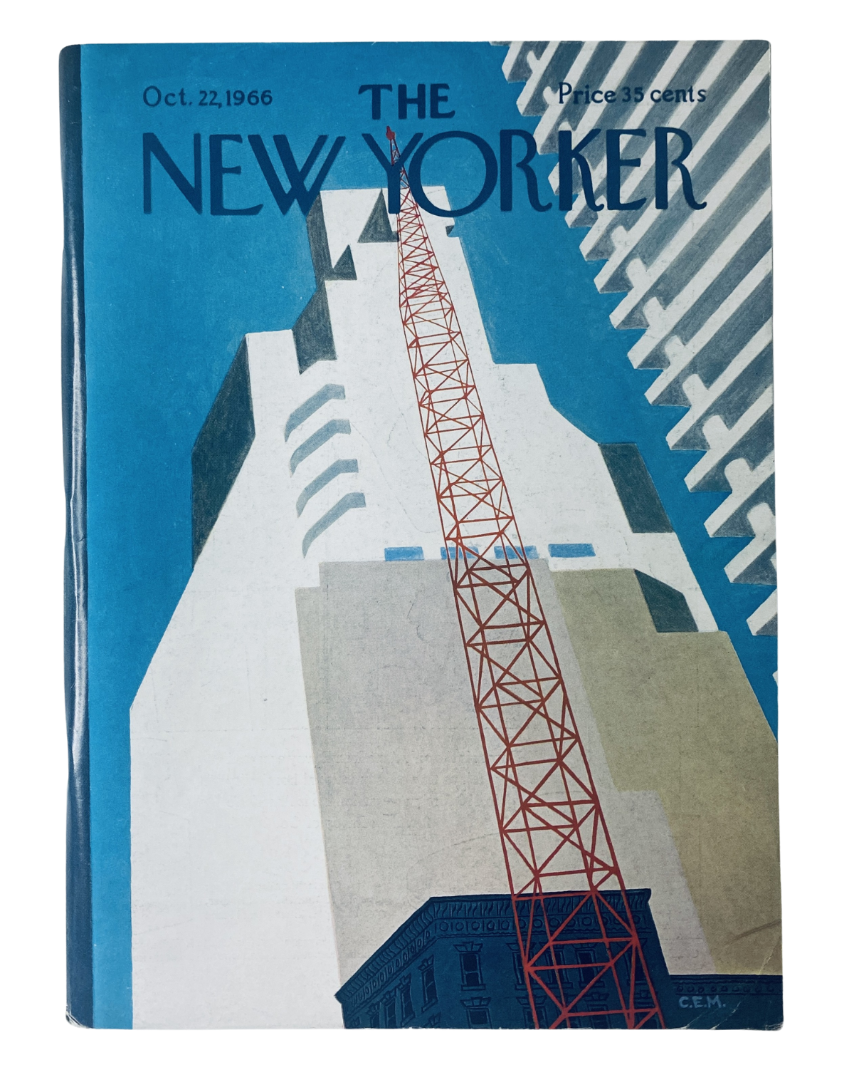 Cover of The New Yorker Magazine, October 22, 1966, featuring a striking illustration of a radio tower against a blue background, artwork by Charles Martin.