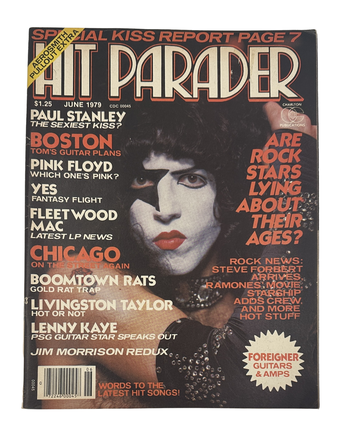 Hit Parader Magazine June 1979 featuring Paul Stanley, cover includes articles on Pink Floyd, Boston, and commentary on rock stars' ages.