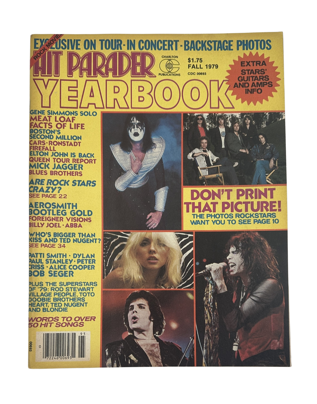 Hit Parader Yearbook Magazine Fall 1979 cover featuring Gene Simmons, Meat Loaf, and other rock stars, showcasing vibrant colors and iconic images of the era.