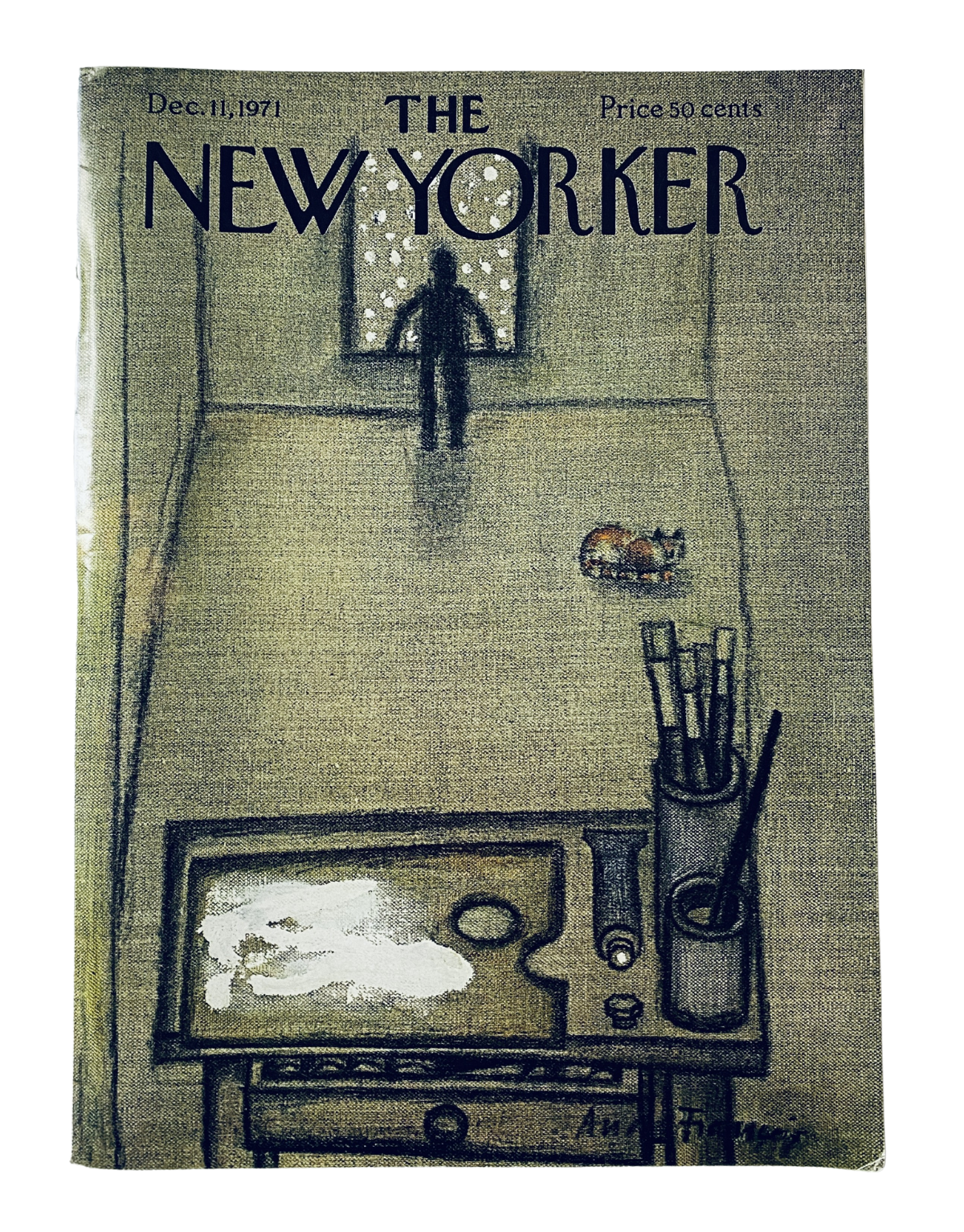 Cover of The New Yorker Magazine December 11, 1971 featuring a studio desk with a window illustration by André François.
