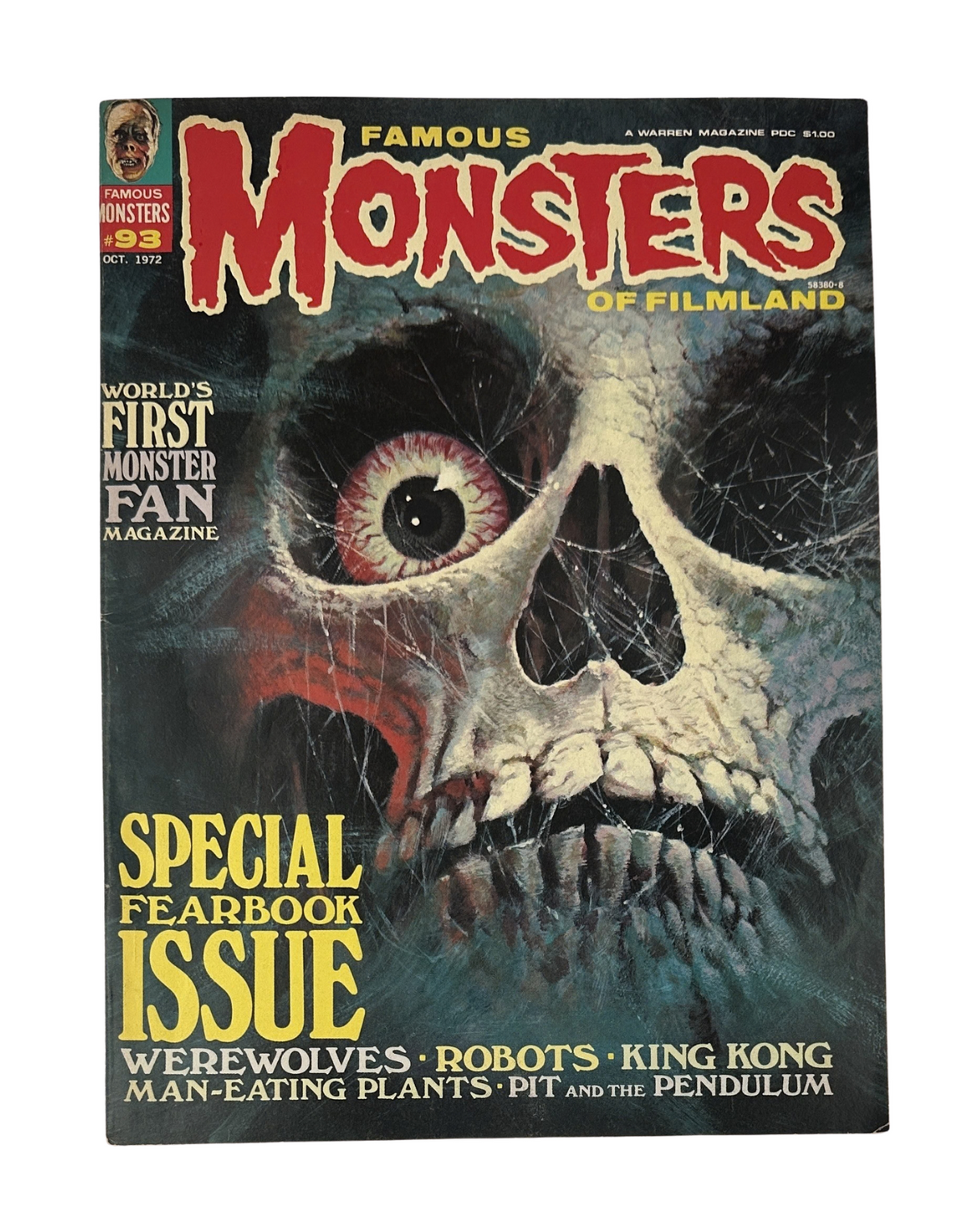 Cover of Famous Monsters of Filmland No. 93, October 1972, featuring King Kong, werewolves, and a skull design, representing the world's first monster fan magazine.