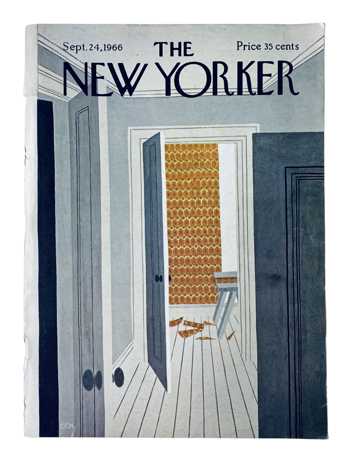 The New Yorker Magazine September 24, 1966 cover featuring an illustration of an interior doorway with elements of design including wooden floors and an artistic wall detail.