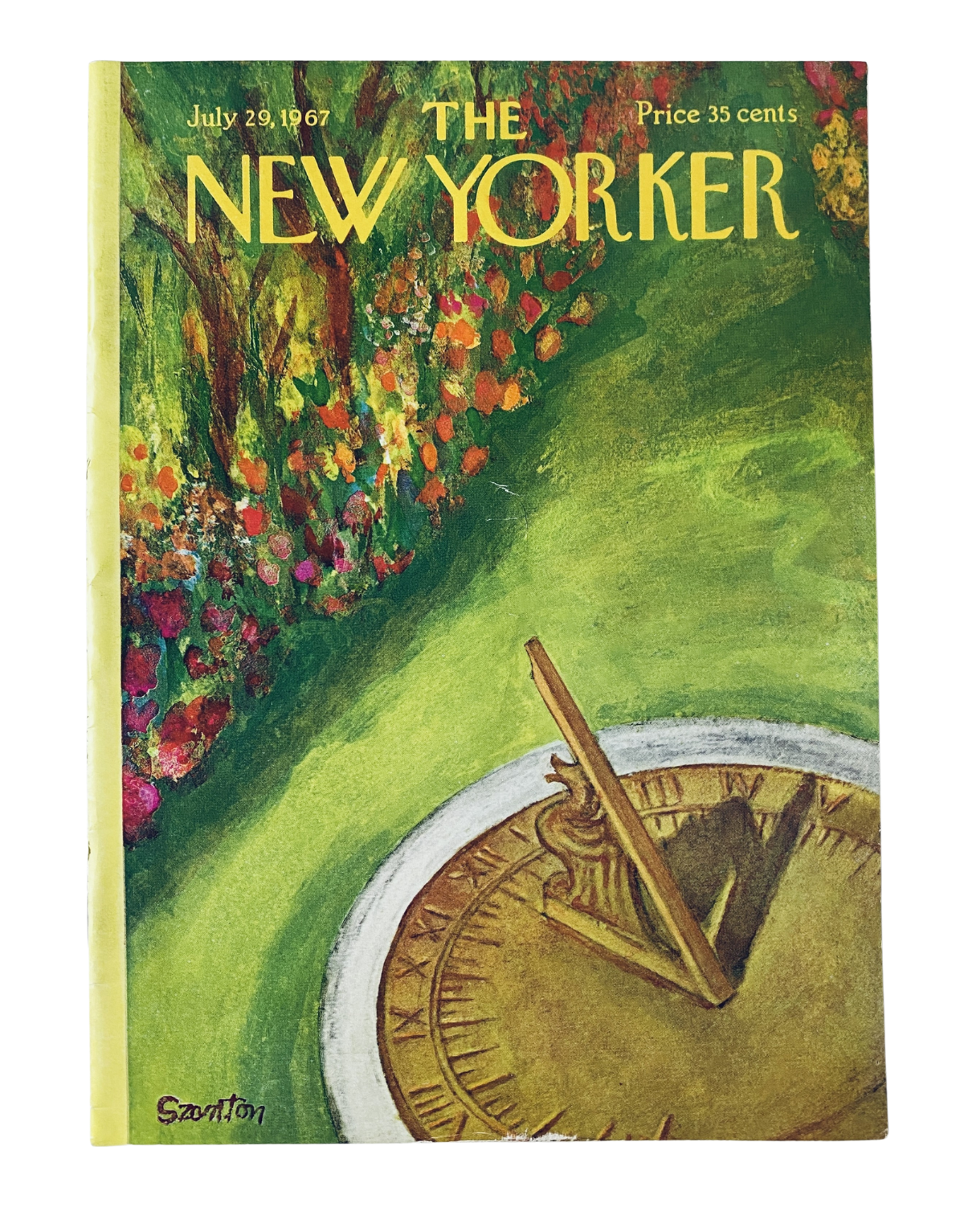 The New Yorker Magazine July 29, 1967 cover featuring a colorful Sundial Garden illustration by Beatrice Szanton.