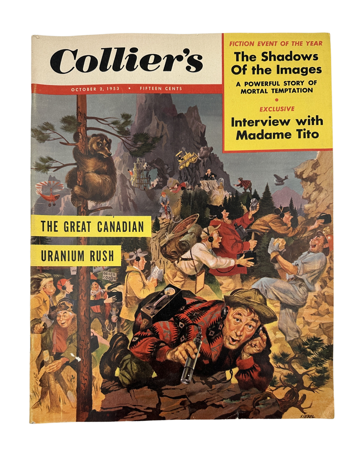 Cover of Collier's Magazine from October 2, 1953, featuring the theme 'The Great Canadian Uranium Rush' and an exclusive interview with Madame Tito.