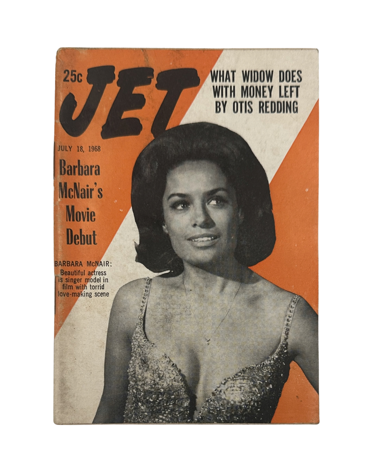 Jet Magazine cover from July 18, 1968 featuring Barbara McNair, highlighting her movie debut and a feature on Otis Redding.
