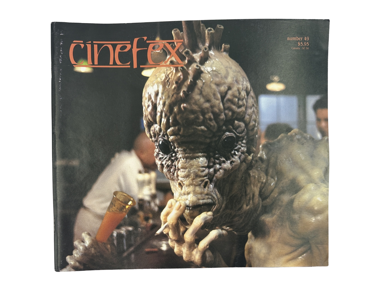 Cinefex Magazine February 1992 No. 49 cover featuring a detailed alien creature sculpture, representing visual effects from the movies Hook, Naked Lunch, and Star Trek VI. The magazine showcases industry insights and special effects artistry.