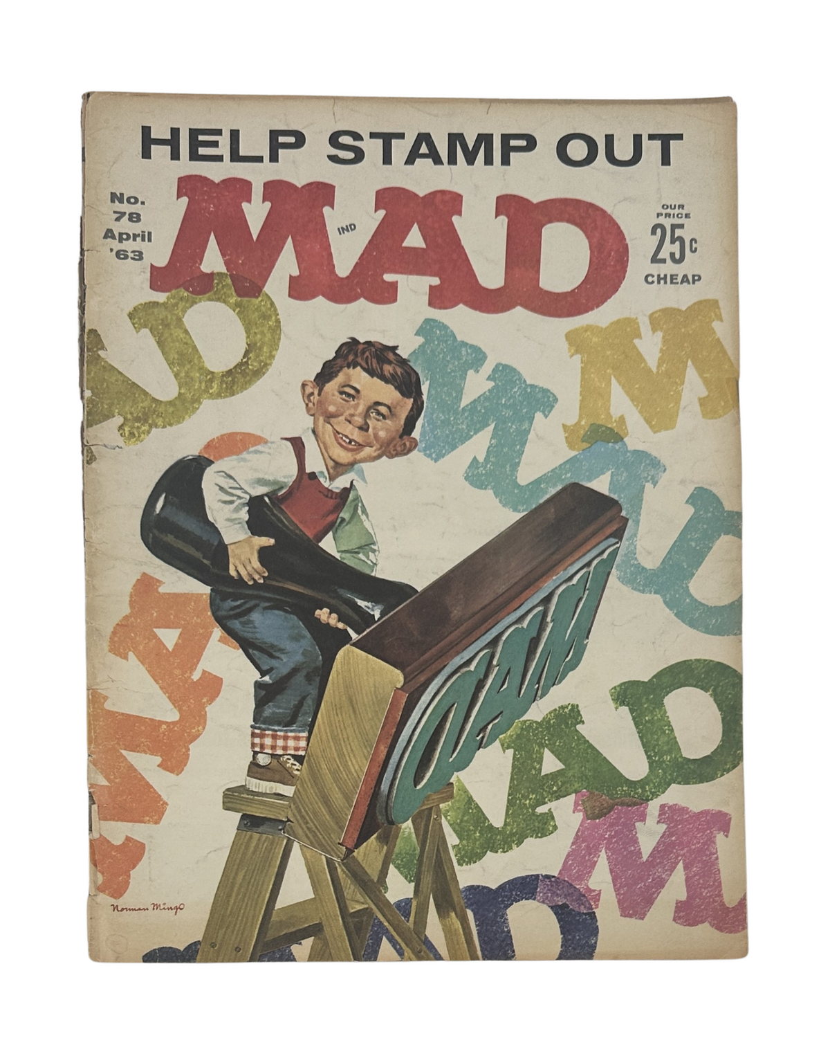 Cover of MAD Magazine No. 78, April 1963, featuring a cheerful boy helping to stamp out the word 'MAD' with a large press, showcasing vibrant colors and playful typography.