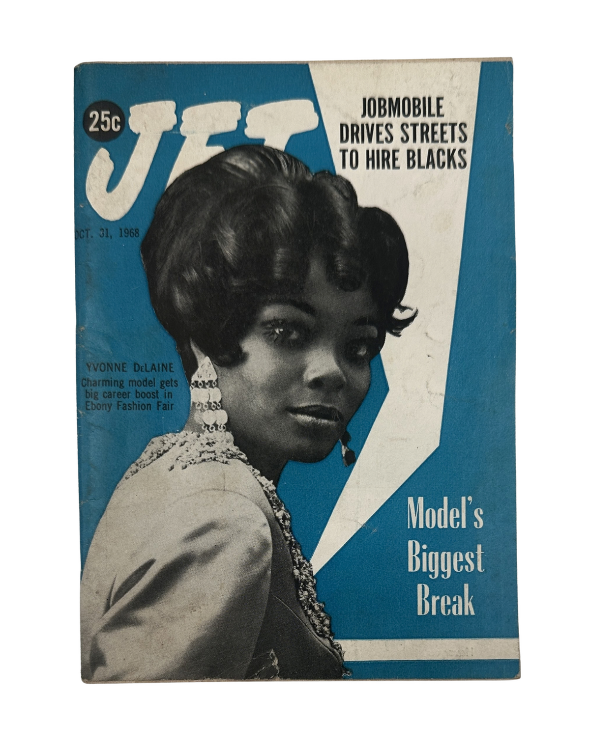 Jet Magazine October 31, 1968 featuring Yvonne Dlaine on the cover, highlighting her modeling career with the title 'Model's Biggest Break'.