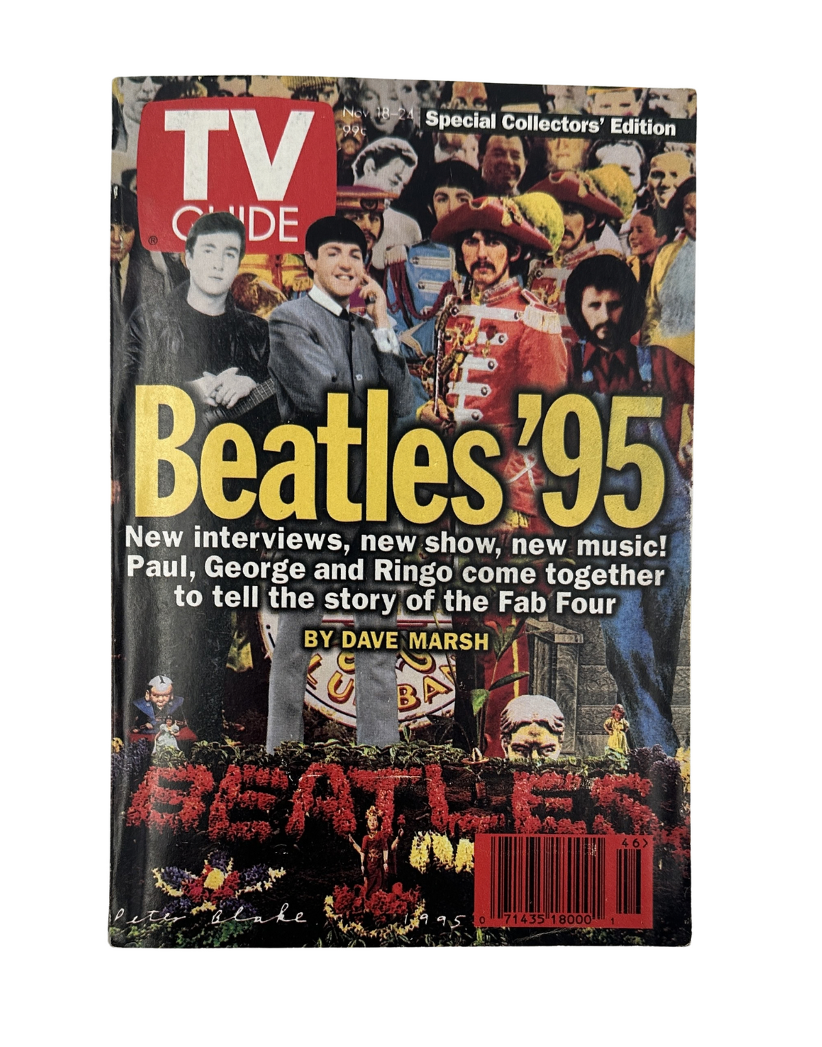 TV Guide Magazine cover from November 18, 1995 featuring Beatles '95 with Paul, George, and Ringo, highlighting new interviews and music.