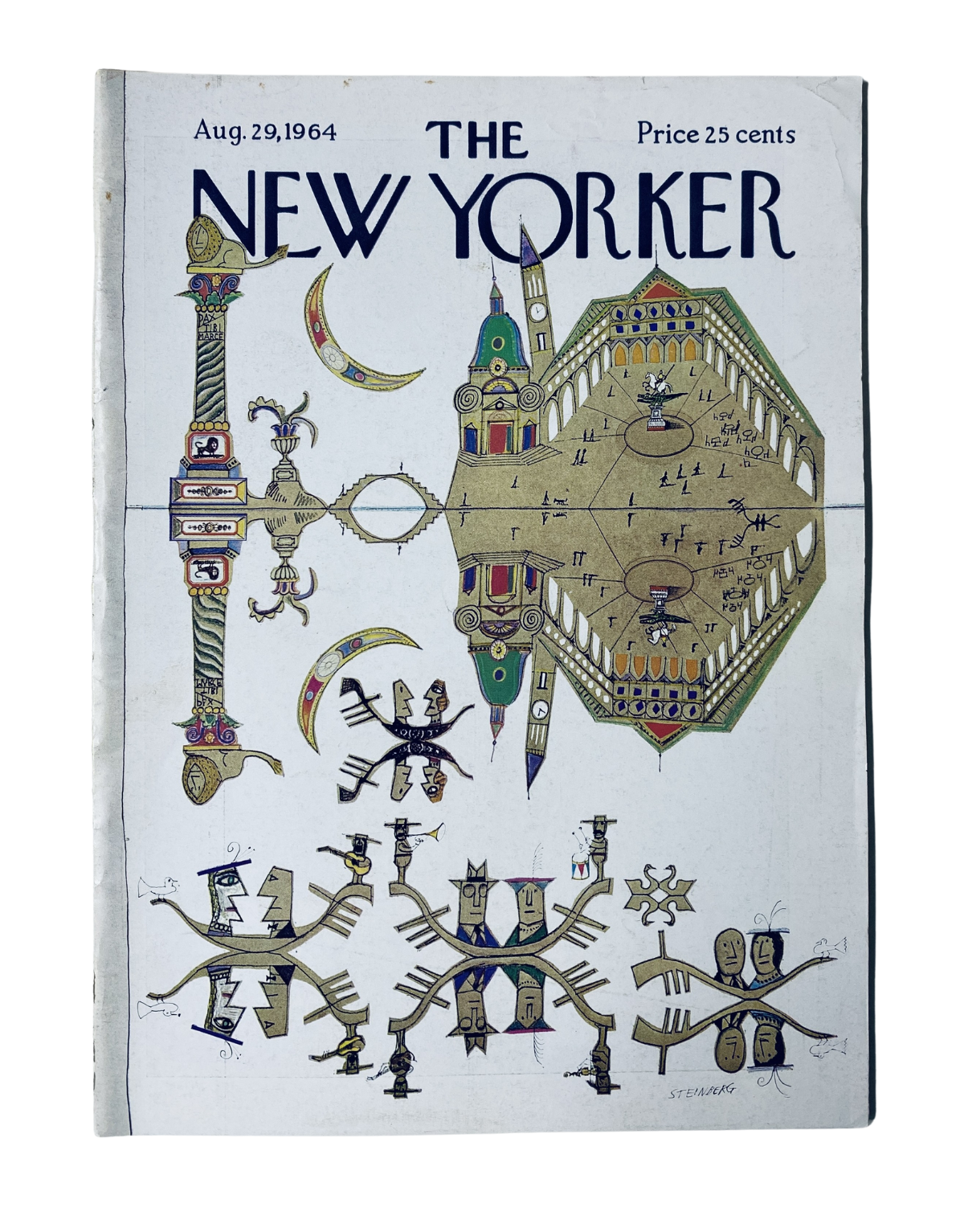 The New Yorker Magazine August 29, 1964 cover featuring an illustrated design by Saul Steinberg, showcasing whimsical artistic elements and vibrant colors.