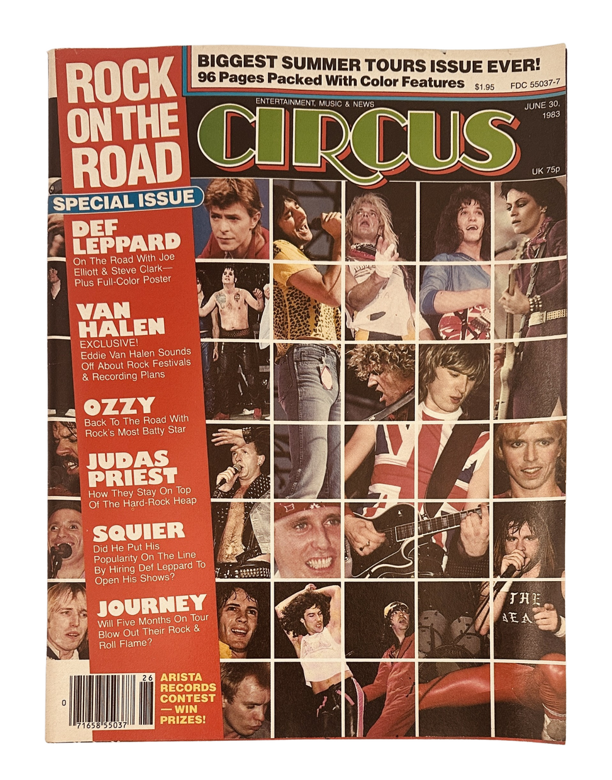 Circus Magazine cover from June 30, 1983 featuring Van Halen, Def Leppard, and Ozzy Osbourne, highlighting the biggest summer tours with a dynamic collage of rock artists.