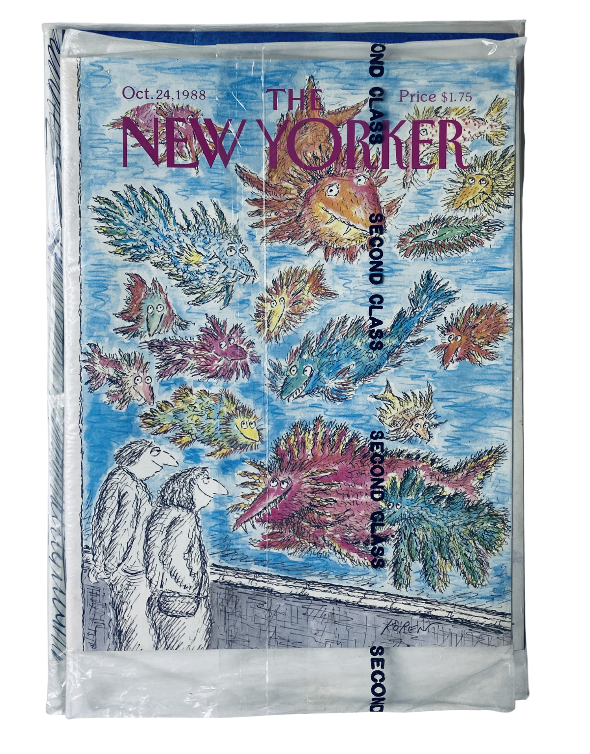 SEALED The New Yorker Magazine October 24, 1988 featuring a colorful fish fantasy cover illustration, showcasing vibrant aquatic creatures and a whimsical design.