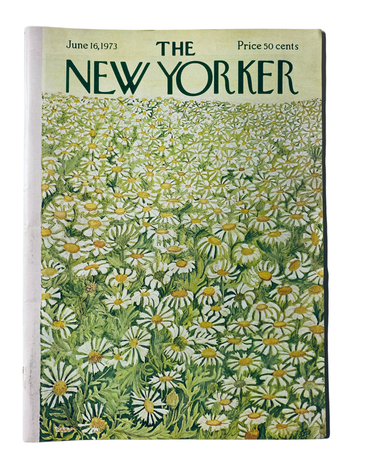 Cover of The New Yorker Magazine from June 16, 1973, featuring a vibrant illustration of a field filled with daisies.