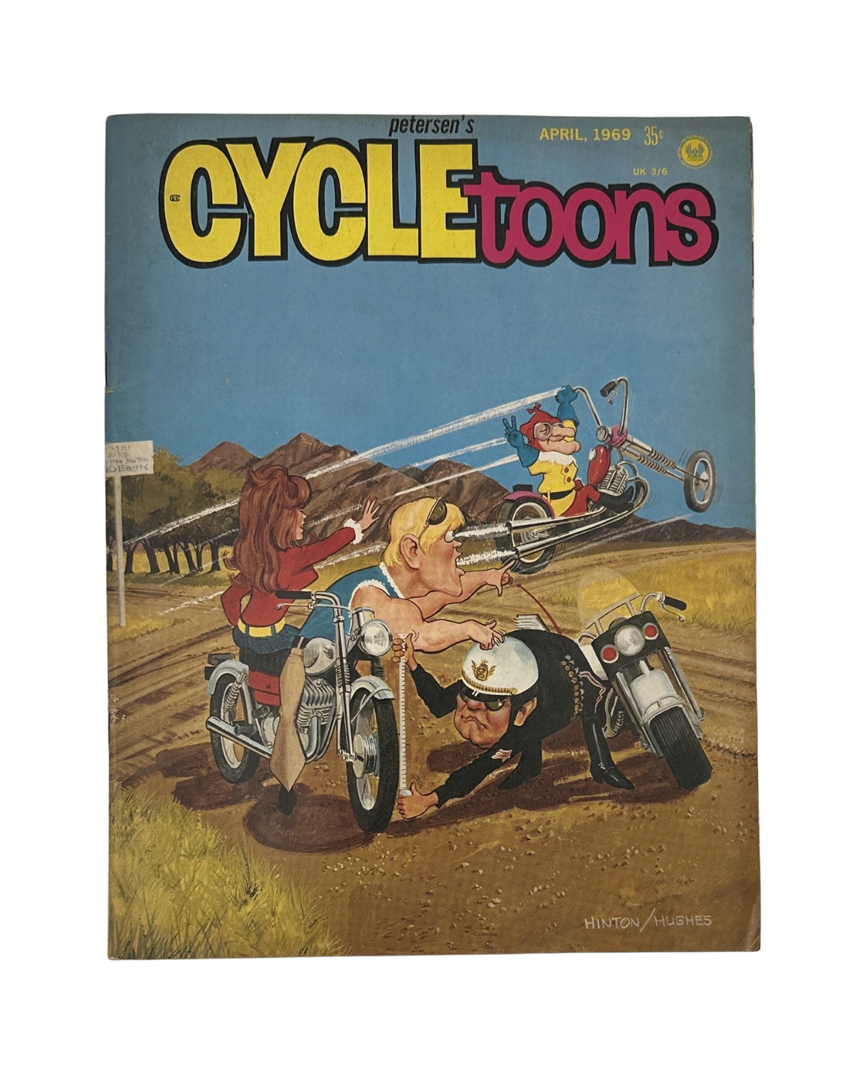 Cycletoons Magazine No. 8 April 1969 cover featuring colorful cartoon characters with motorcycles in a scenic background. This issue is graded Fine (FN 6.0).
