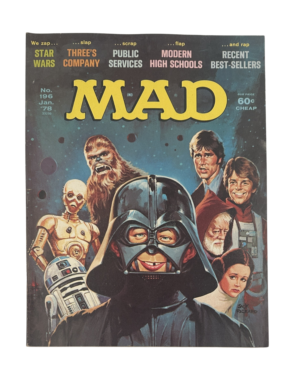 MAD Magazine No. 196 January 1978 featuring a Star Wars parody titled 'Star Roars' on the cover, showcasing iconic characters such as Darth Vader, Chewbacca, and Princess Leia in a humorous design.
