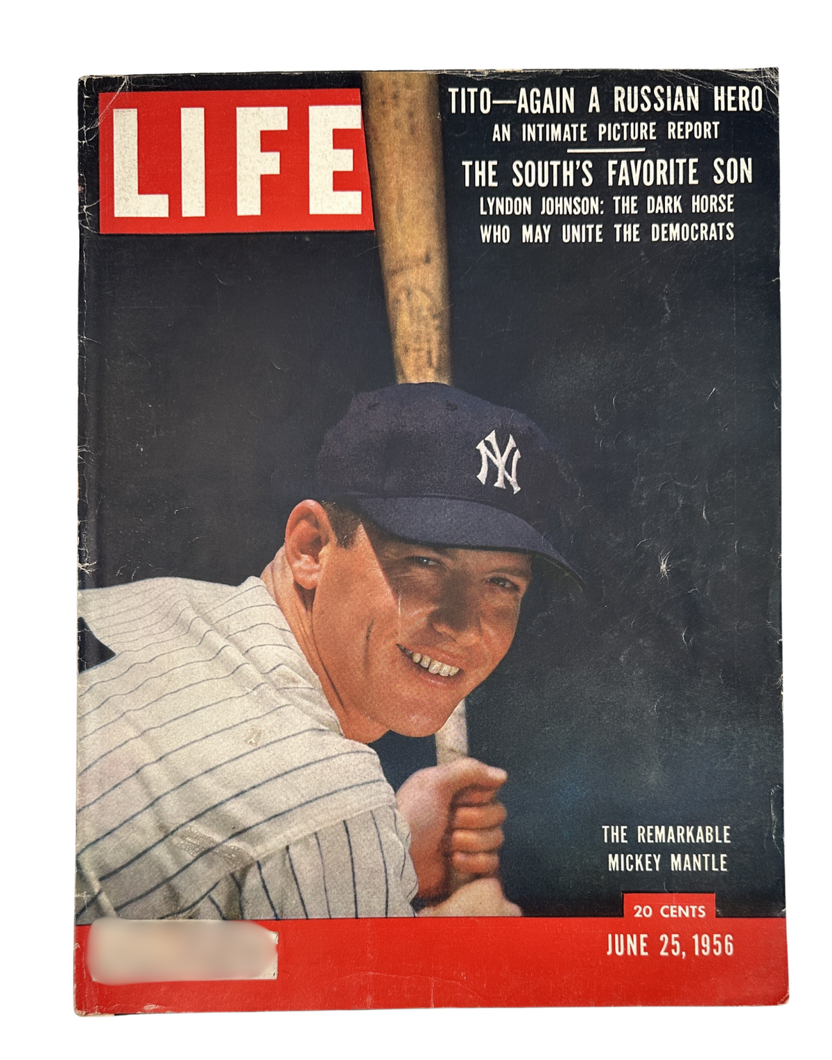 Cover of LIFE Magazine dated June 25, 1956 featuring baseball star Mickey Mantle, highlighting his remarkable career with the New York Yankees. The cover includes the title and additional headlines about significant events of the time.