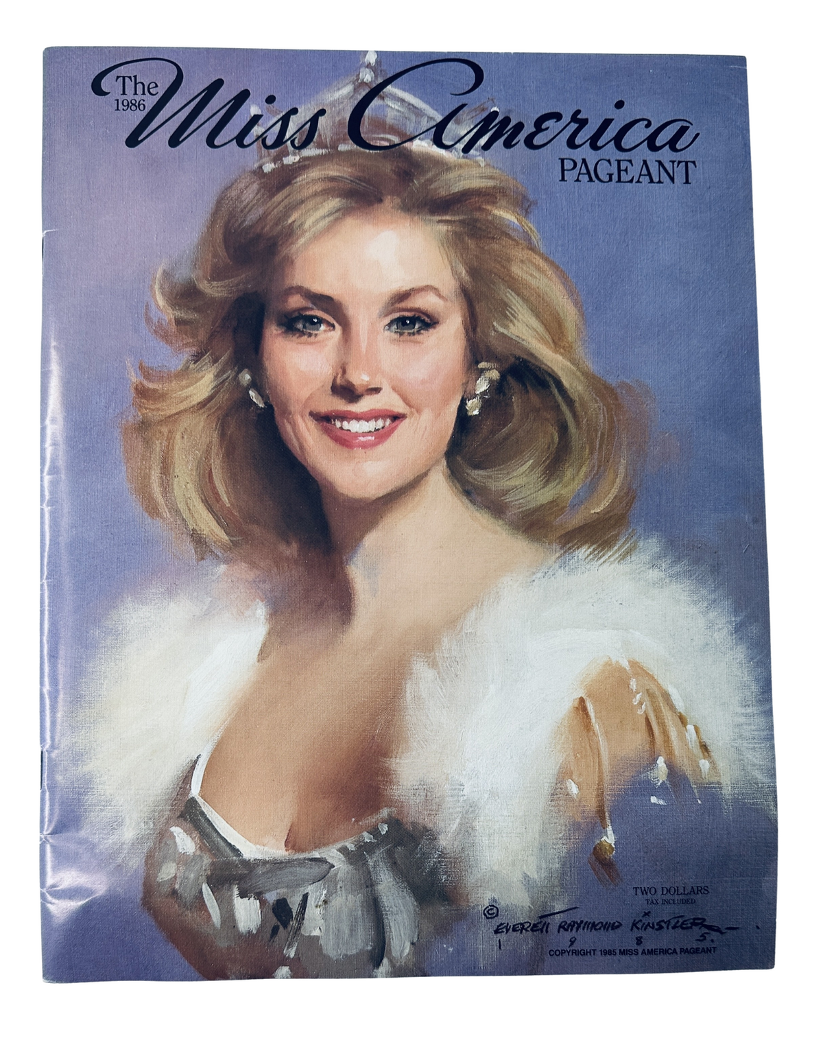 The 1986 Miss America Pageant Magazine Official Program featuring a portrait of Susan Akin on the cover, showcasing her beauty and elegance.