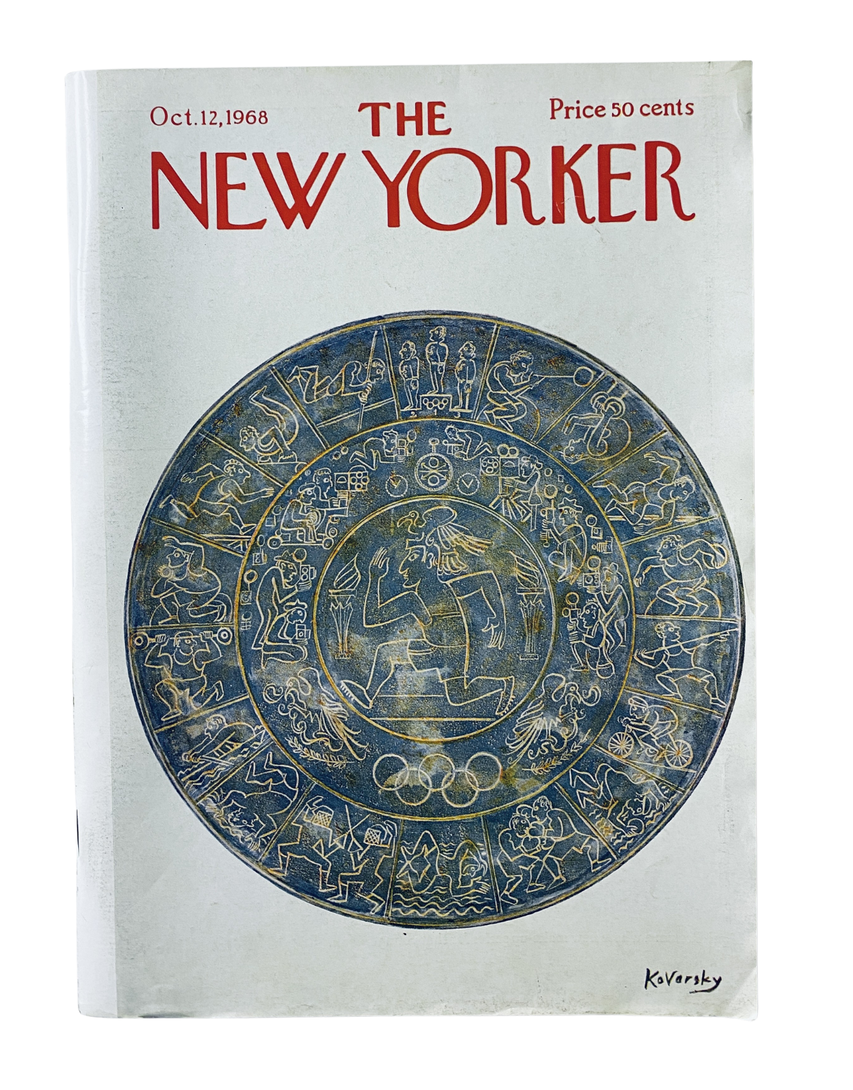 The New Yorker Magazine Cover Art from October 12, 1968 featuring Olympic Games-themed artwork by Anatol Kovarsky.
