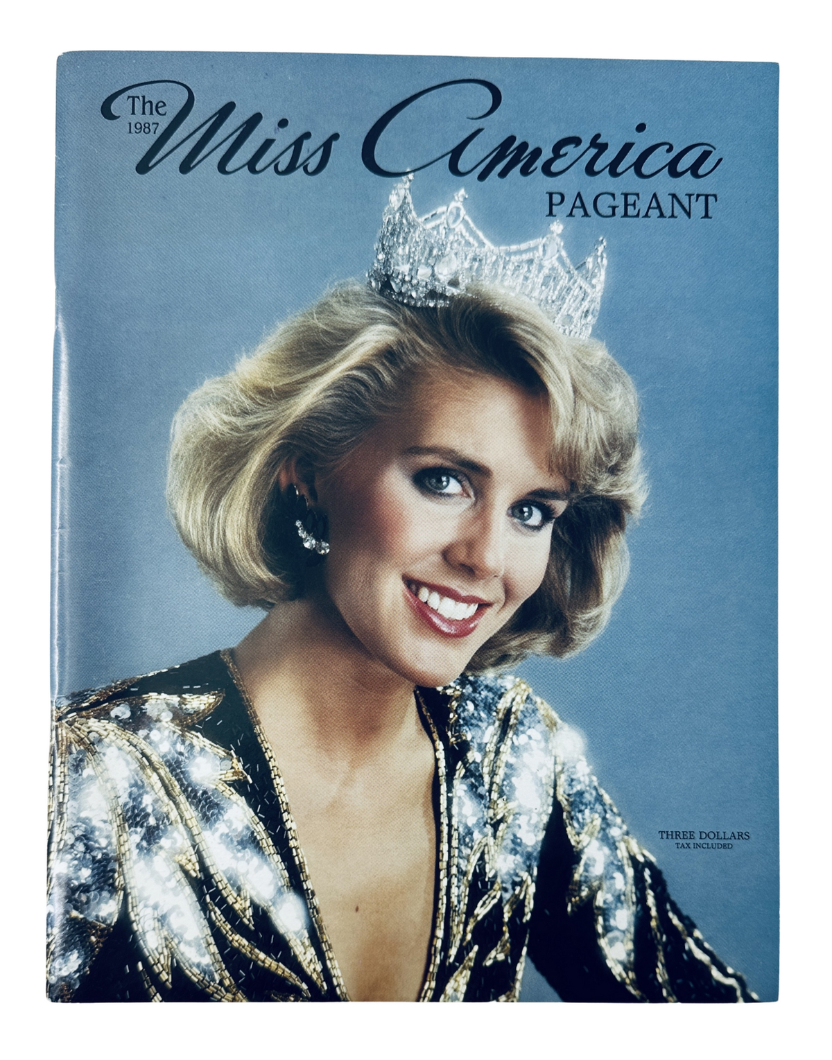 Cover of The 1987 Miss America Pageant Magazine featuring Kellye Cash, showcasing her wearing a sparkling gown and tiara, with the title prominently displayed.
