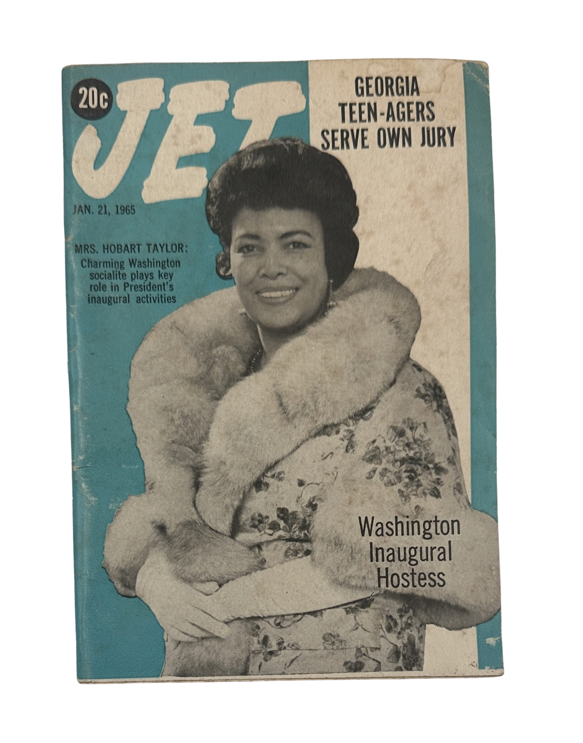 Cover of Jet Magazine from January 21, 1965 featuring Mrs. Hobart Taylor, highlighting her role as a Washington Inaugural Hostess.