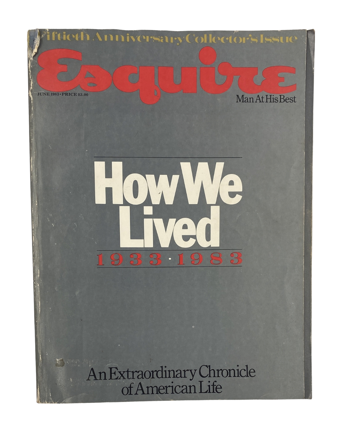 Esquire Magazine June 1983 How We Lived 1933–1983 50th Anniversary Issue cover featuring bold red typography and a minimalist design.