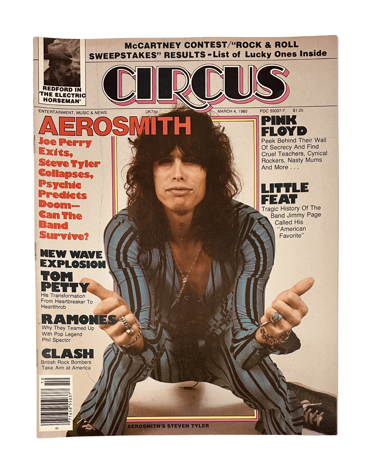 Circus Magazine cover from March 4, 1980, featuring Aerosmith and Steven Tyler. Highlights include stories on Pink Floyd and Tom Petty.