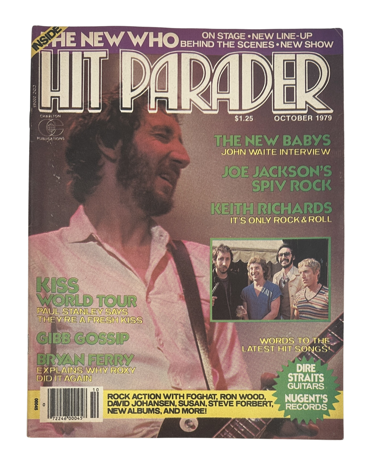 Hit Parader Magazine October 1979 cover featuring The Who, Keith Richards, Kiss, and Joe Jackson, showcasing interviews and music news.