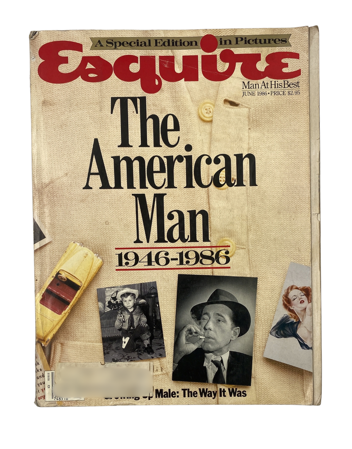 Esquire Magazine June 1986 cover titled 'The American Man 1946–1986' featuring vintage photographs and a textured background.