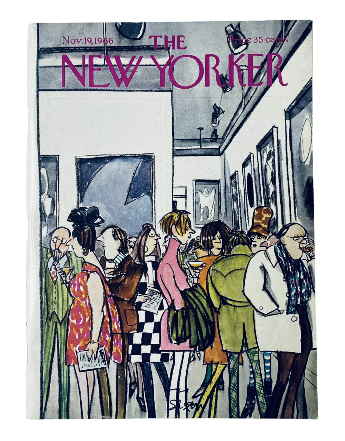 The New Yorker Magazine November 19, 1966 cover featuring an art gallery crowd illustration by C. Saxon, showcasing diverse characters engaging with art.