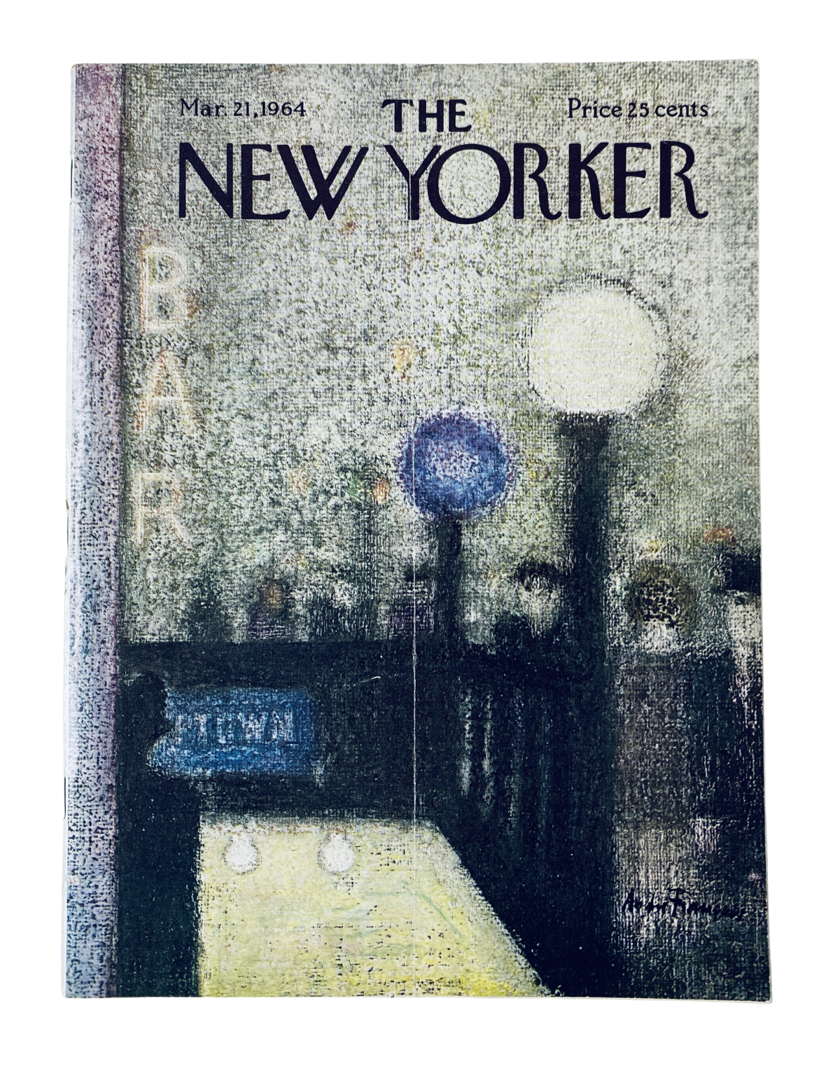 The New Yorker Magazine March 21, 1964 Abstract Night City Cover by André François featuring a serene urban night scene with lights and a bar.