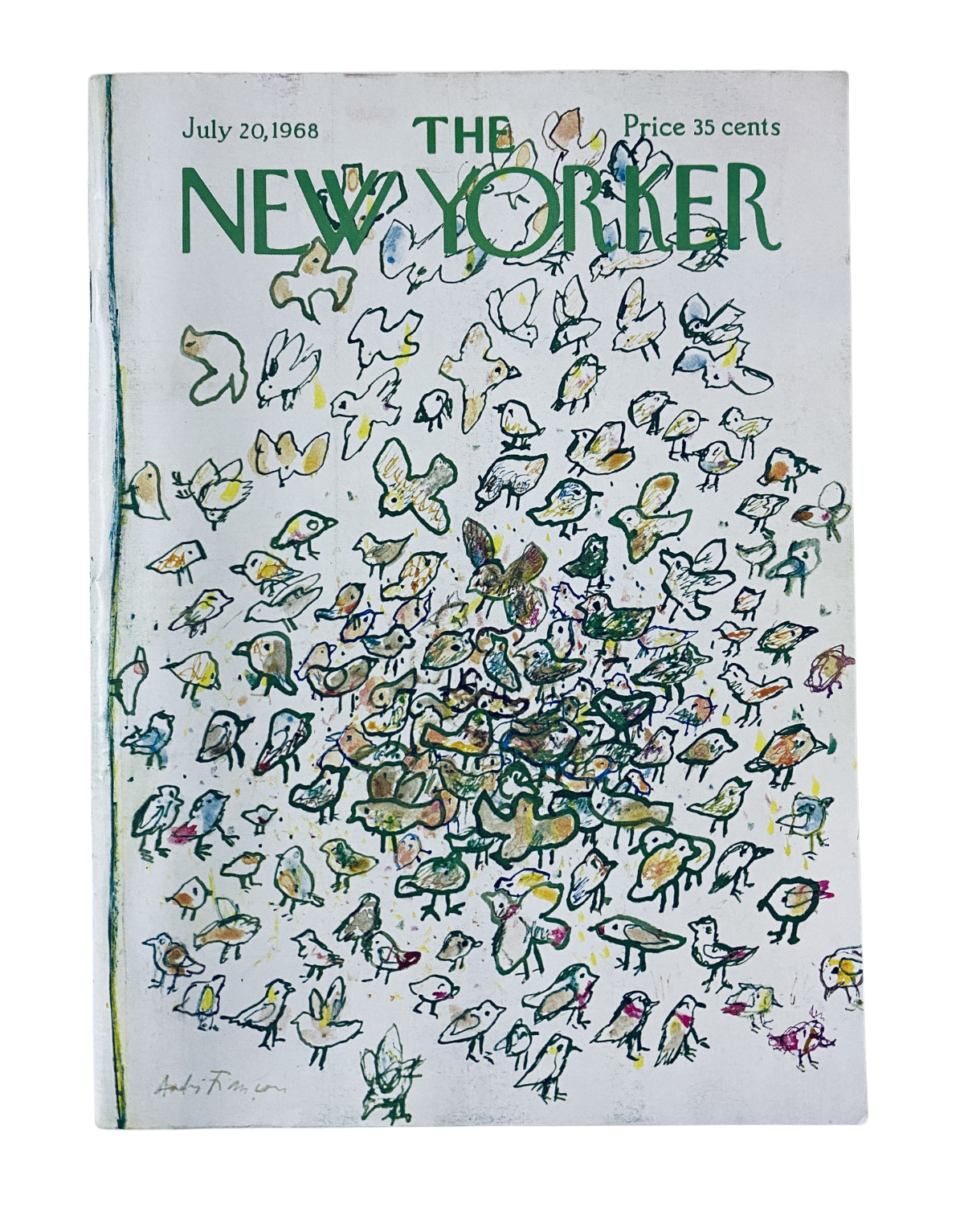 The New Yorker Magazine July 20, 1968 Bird Illustration Cover André François featuring a whimsical array of colorful bird illustrations.