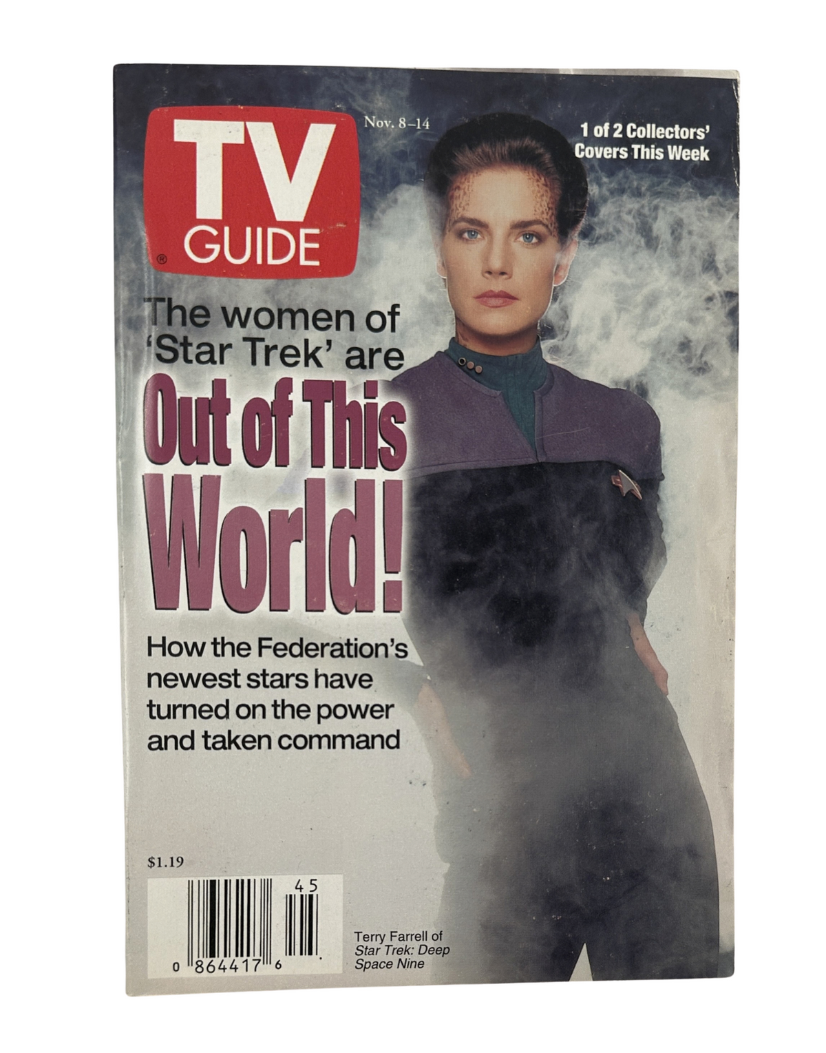 TV Guide Magazine Cover from November 8, 1997 featuring Terry Farrell from Star Trek: Deep Space Nine, showcasing the headline 'The women of Star Trek are Out of This World.'