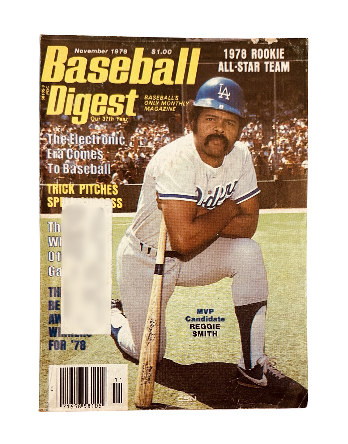 Cover of Baseball Digest Magazine from November 1978 featuring Reggie Smith as the 1978 Rookie All-Star, showcasing baseball insights and notable statistics.