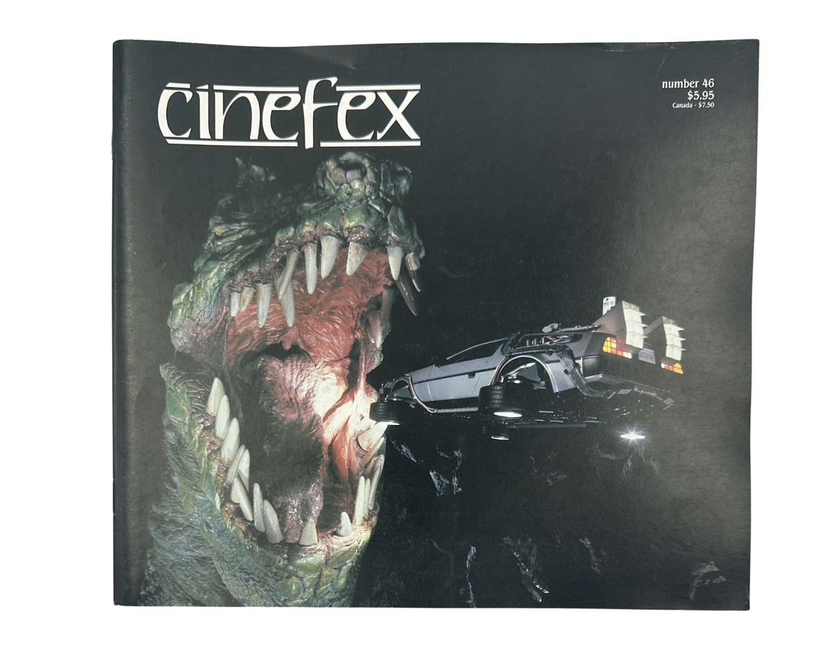Cinefex Magazine May 1991 No. 46 featuring a dramatic cover illustration with a dinosaur and a futuristic vehicle, highlighting special effects in cinema.