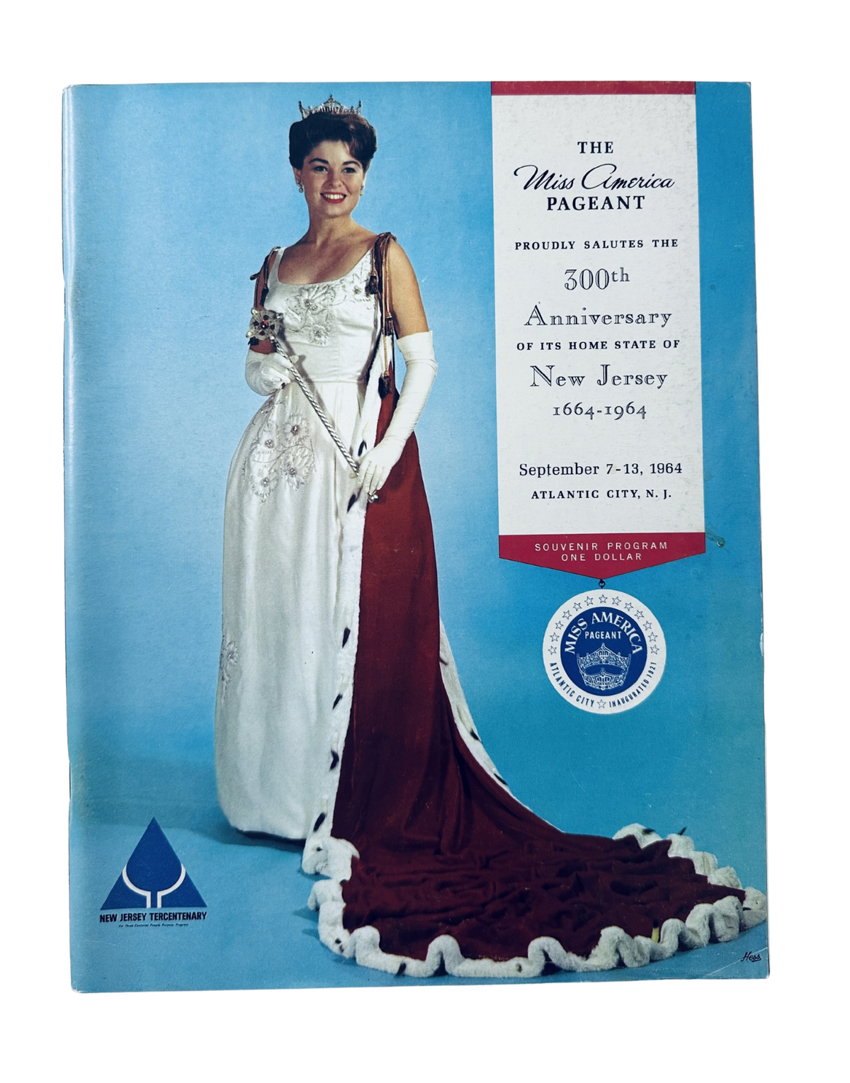 Cover of the Miss America Pageant 1964 magazine, featuring Donna Axum, celebrating the 300th Anniversary of New Jersey from September 7 to 13, 1964, in Atlantic City, NJ.