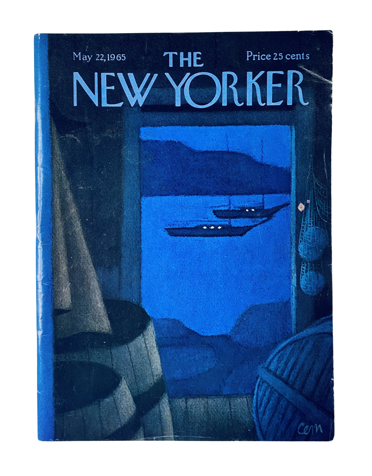 The New Yorker Magazine May 22, 1965 cover featuring a blue seascape scene with boats, showcasing artwork by C. Martin.