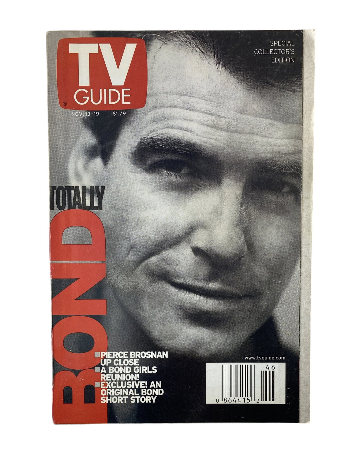 TV Guide Magazine cover from November 13, 1999 featuring Pierce Brosnan in a special James Bond edition, showcasing the headline 'Totally Bond' and promotional images related to Bond girls.