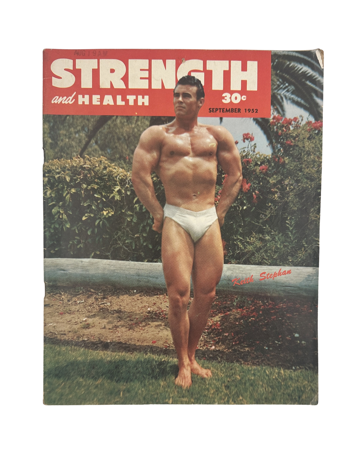 Cover of Strength and Health Magazine, September 1952 featuring Keith Stephan showcasing muscular physique.