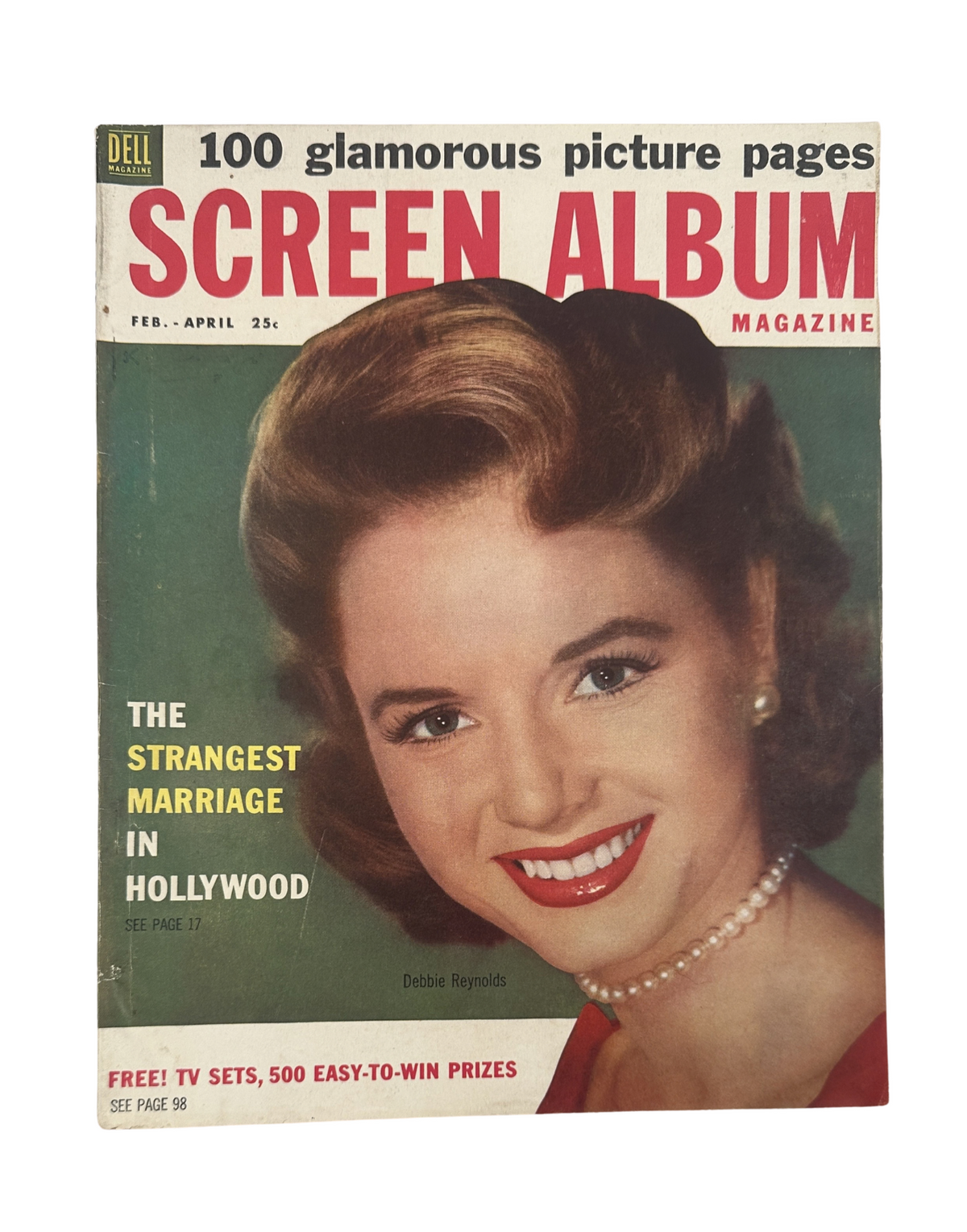 Cover of Screen Album Magazine February 1955 featuring Debbie Reynolds with the headline 'The Strangest Marriage in Hollywood'.